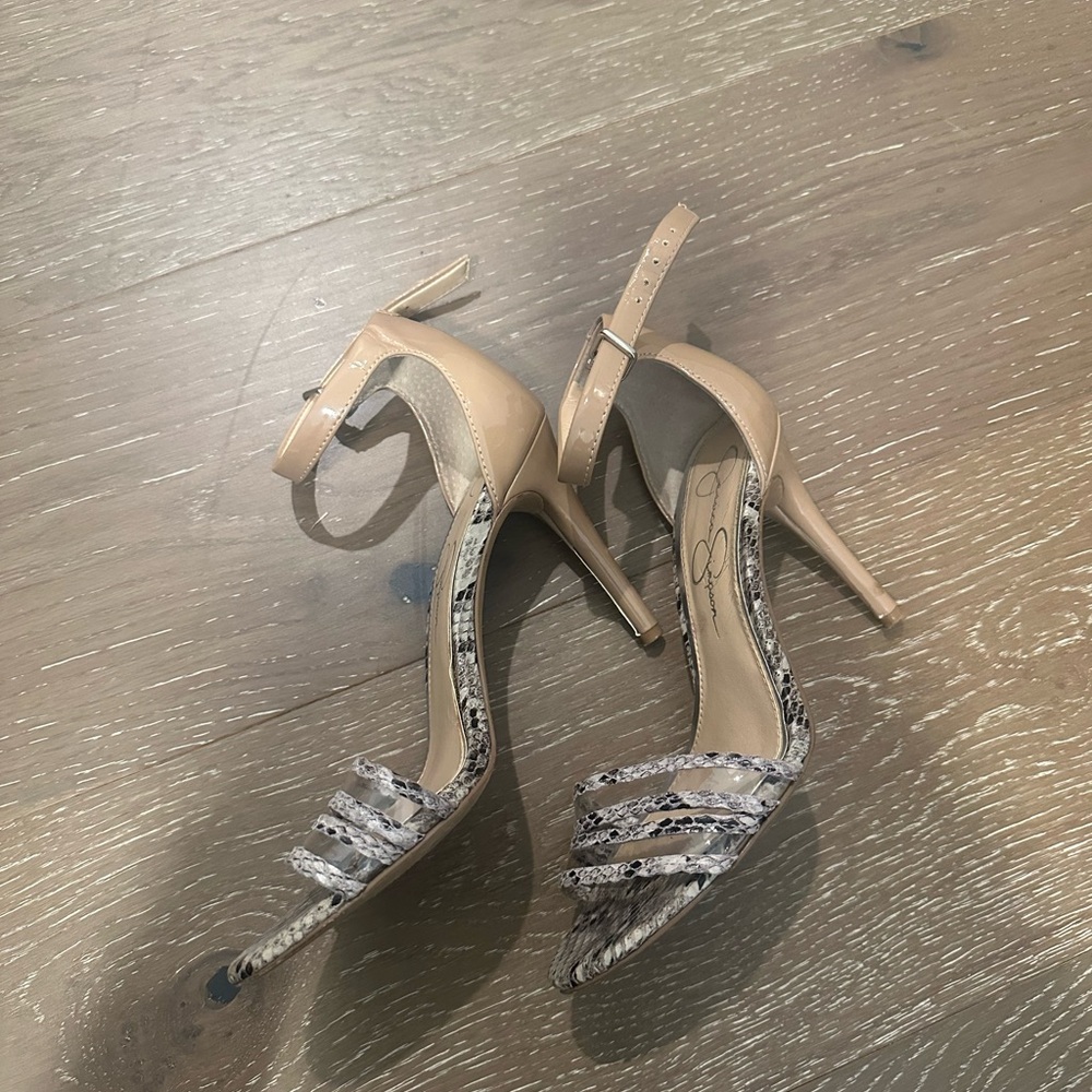 Jessica Simpson Cream Tan Heels with Strappy Design